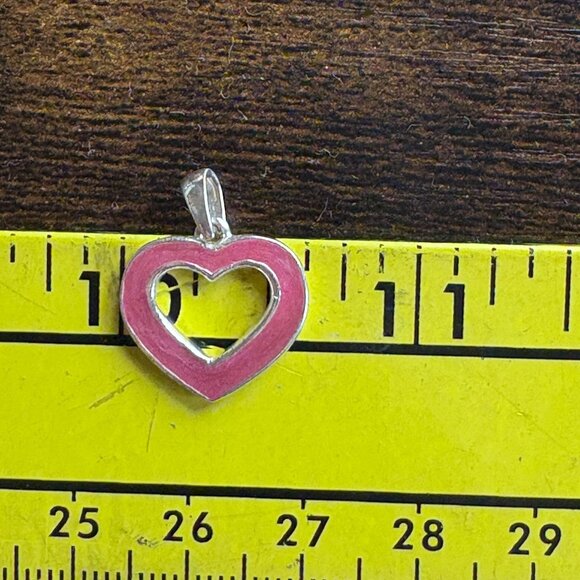 VTG Sterling Silver 925 Pink Enamel Open Heart Pendant Size 0.75" Length - Picture 10 of 10
